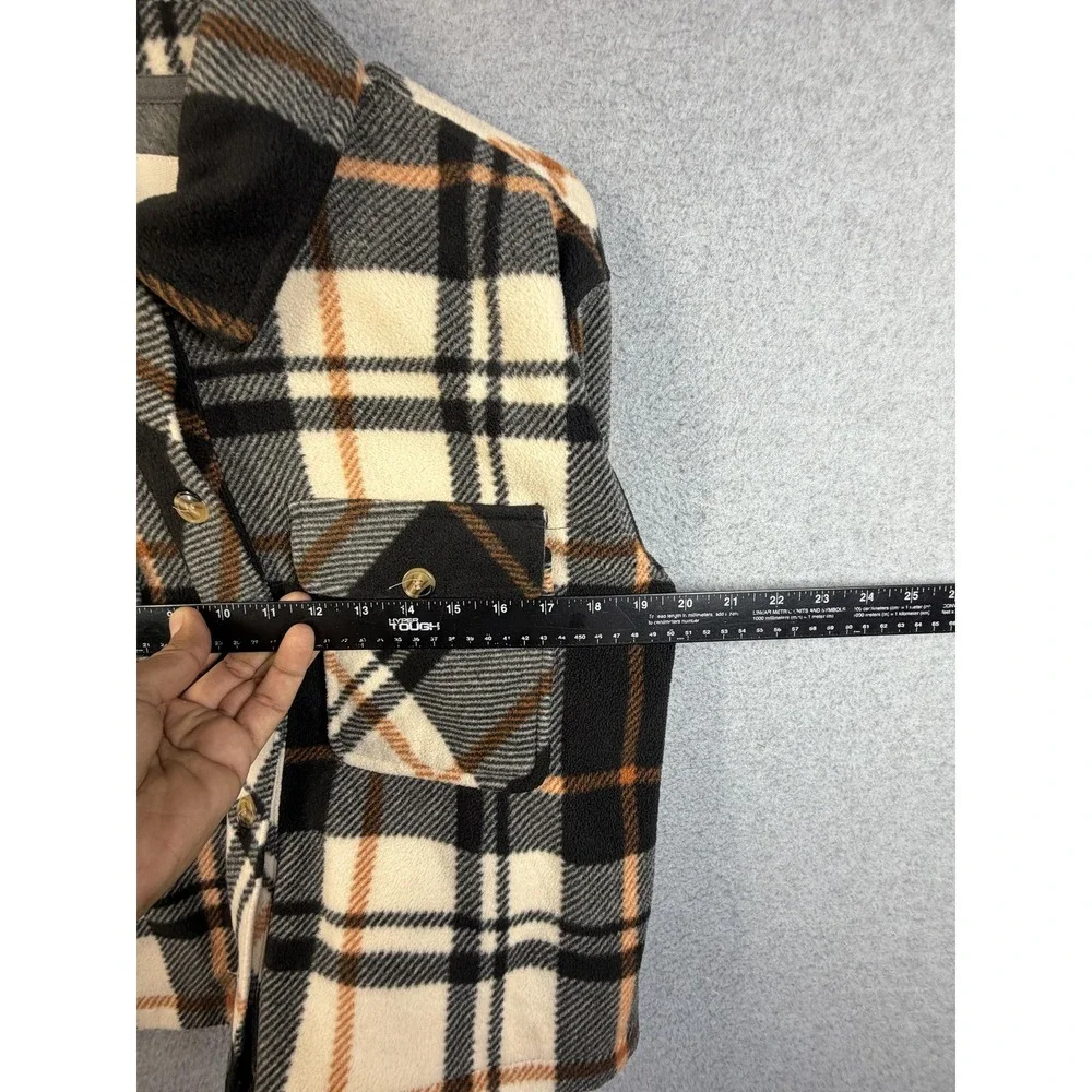 Thread & Supply Jacket Womens Small Black Copper Plaid Fleece Button Up Cropped